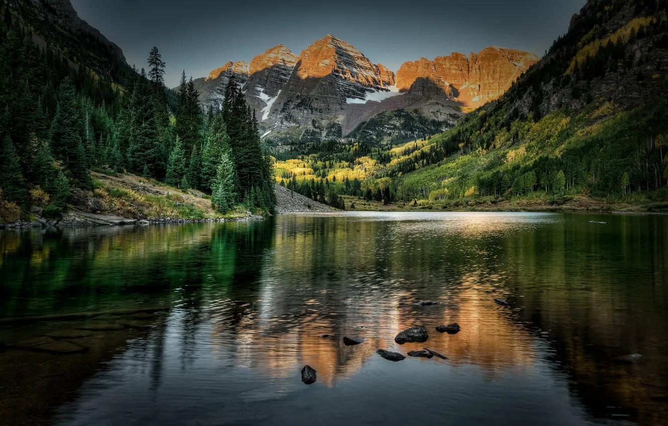 Photo wallpaper landscape, mountains, lake, Colorado, Maroon Bells