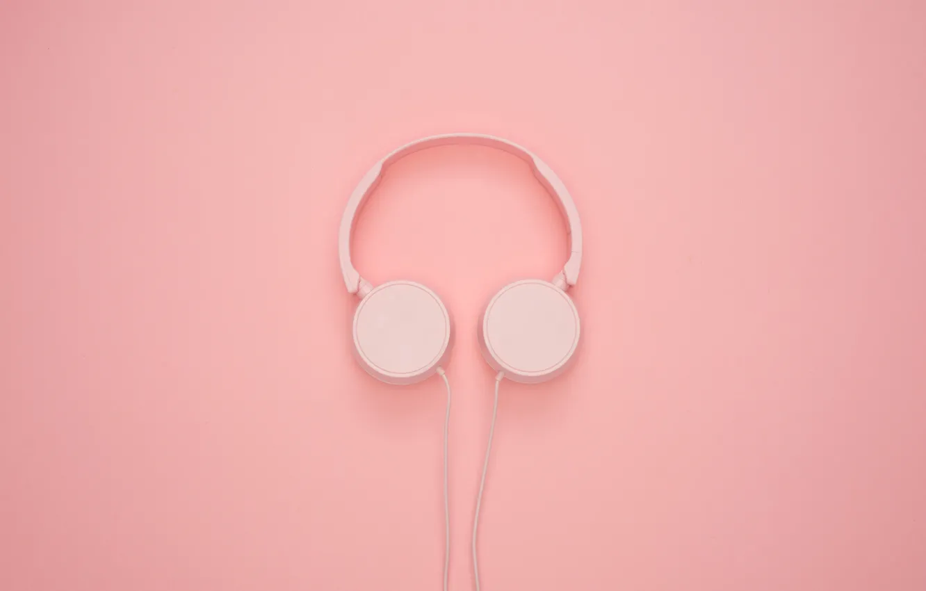 Photo wallpaper music, wire, minimalism, headphones, pink, pink background, for girls, girly