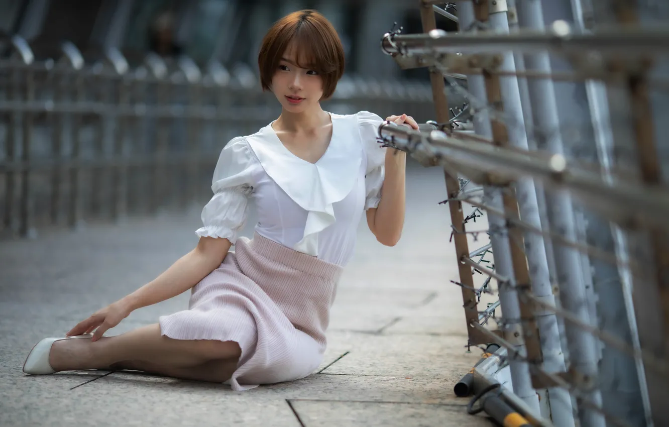 Photo wallpaper pose, model, skirt, portrait, makeup, figure, hairstyle, shoes