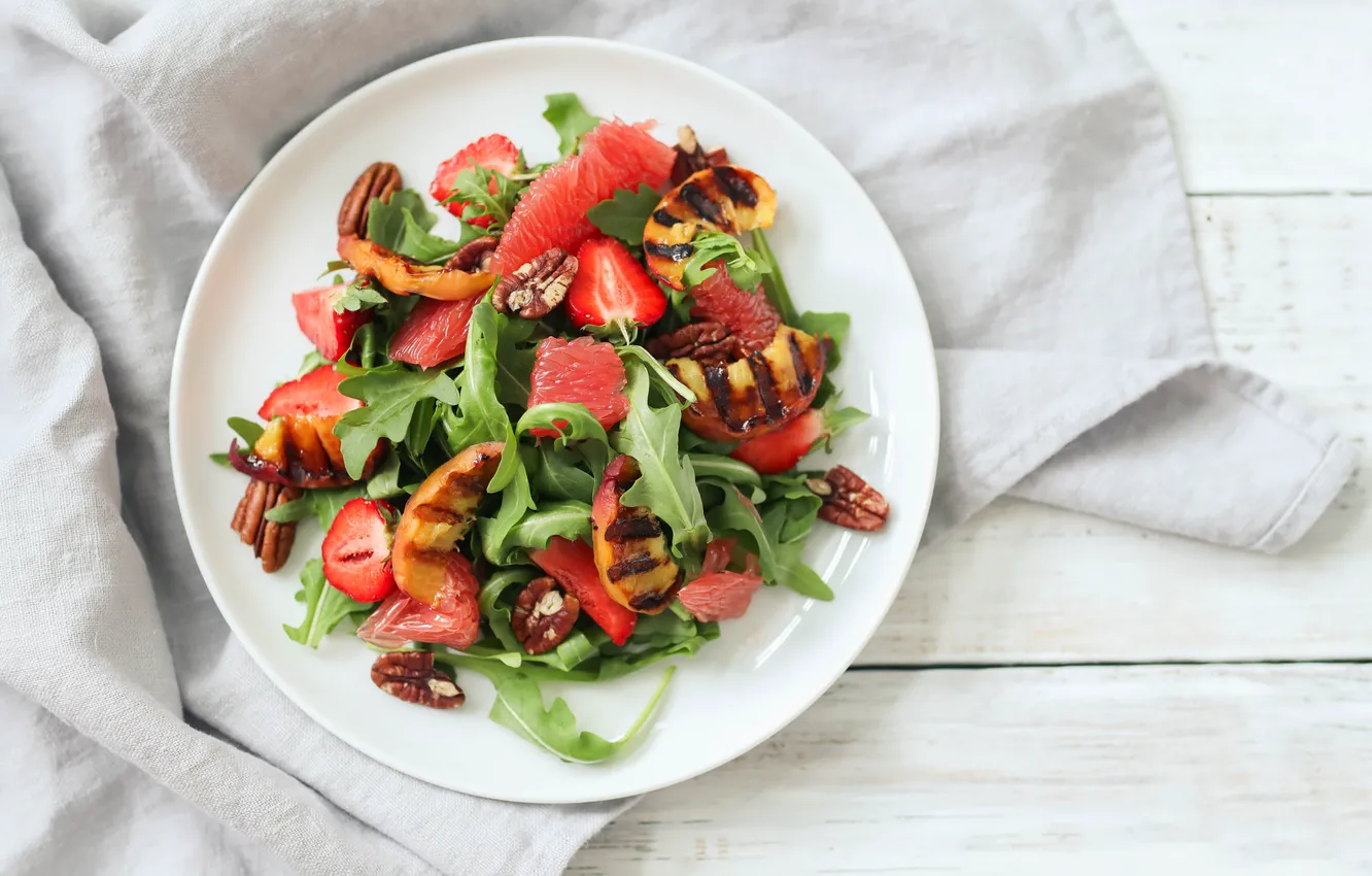 Photo wallpaper greens, strawberry, grapefruit, salad