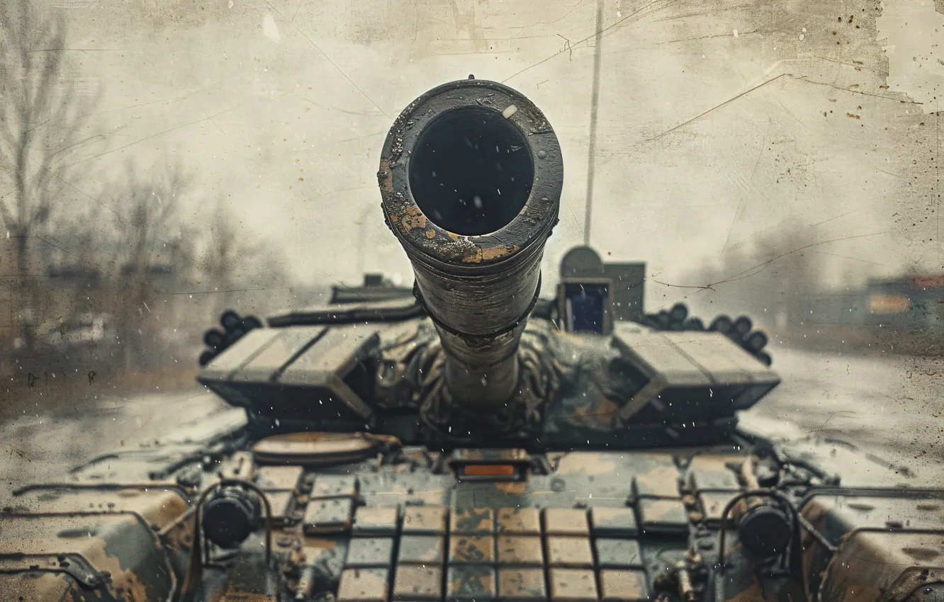 Photo wallpaper retro, tank, trunk, armor, front, closeup, digital art, AI art
