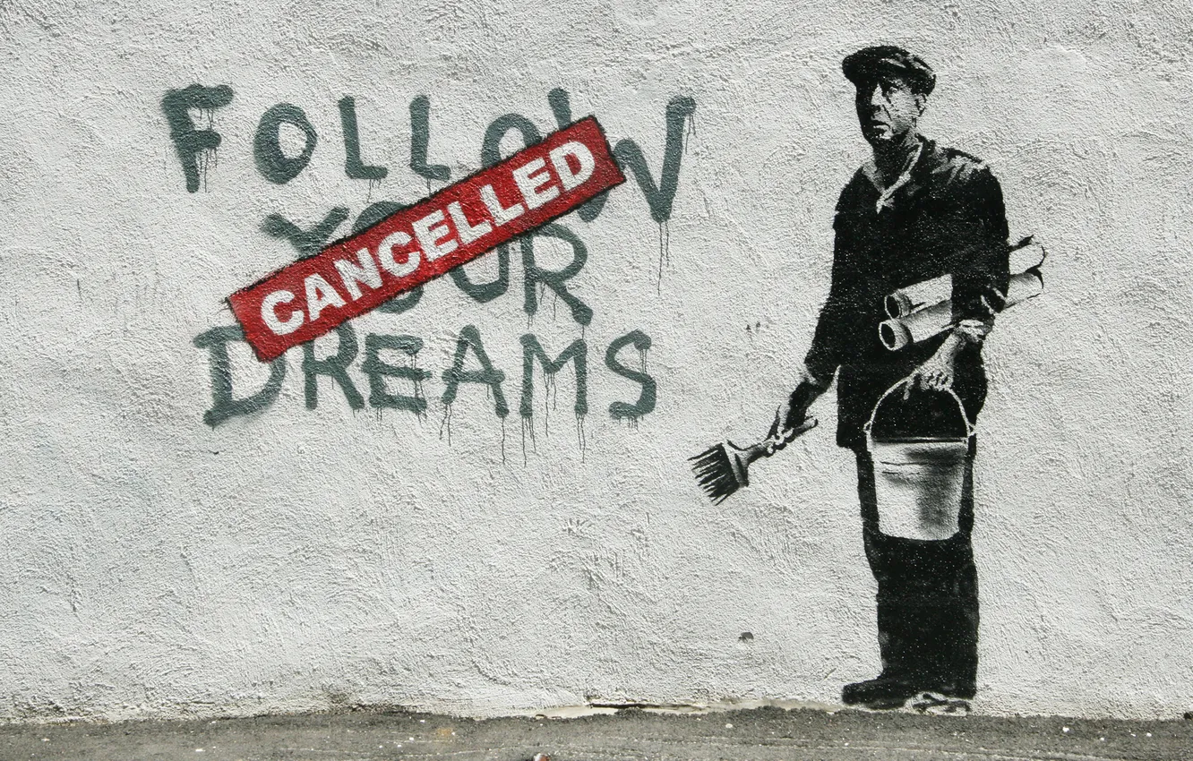 Photo wallpaper wall, the inscription, graffiti, figure, bucket, stensil, stencil, cancelled