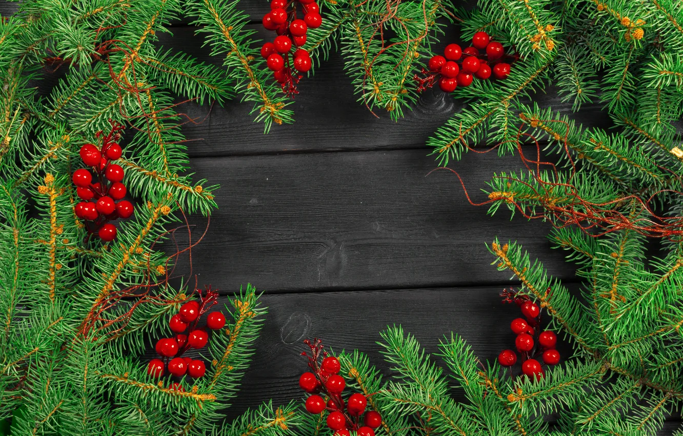 Photo wallpaper decoration, berries, new year, Christmas, Christmas, wood, New Year, decoration