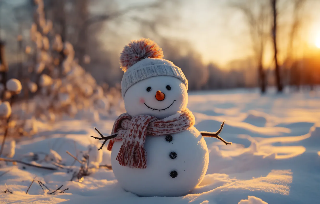 Photo wallpaper winter, snow, new year, Christmas, snowman, Christmas, winter, snow