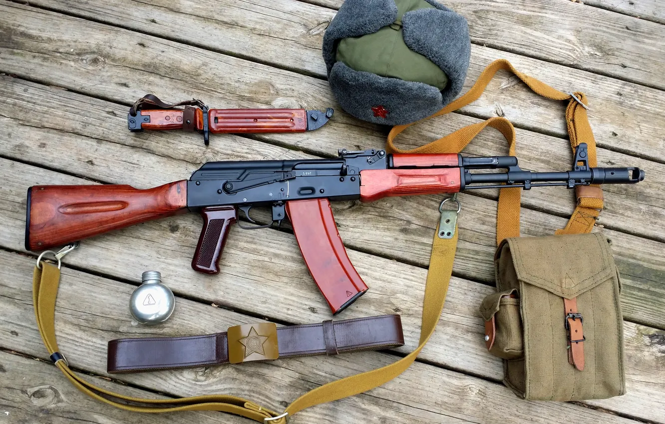 Photo wallpaper hat, machine, strap, AK-47, Kalash, bayonet knife