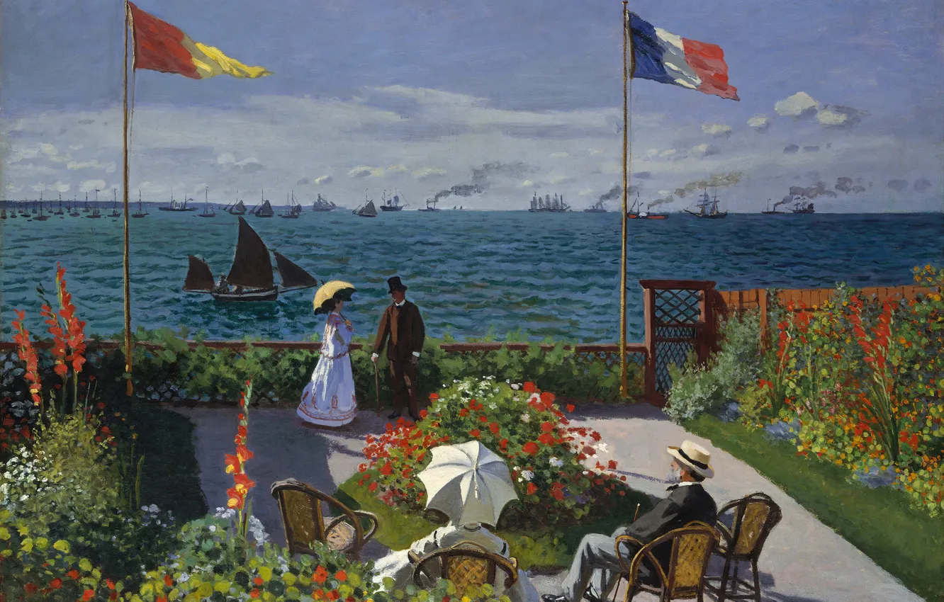 Photo wallpaper art, oil painting, 1867, Claude Monet, Terrace at Sainte-Adresse