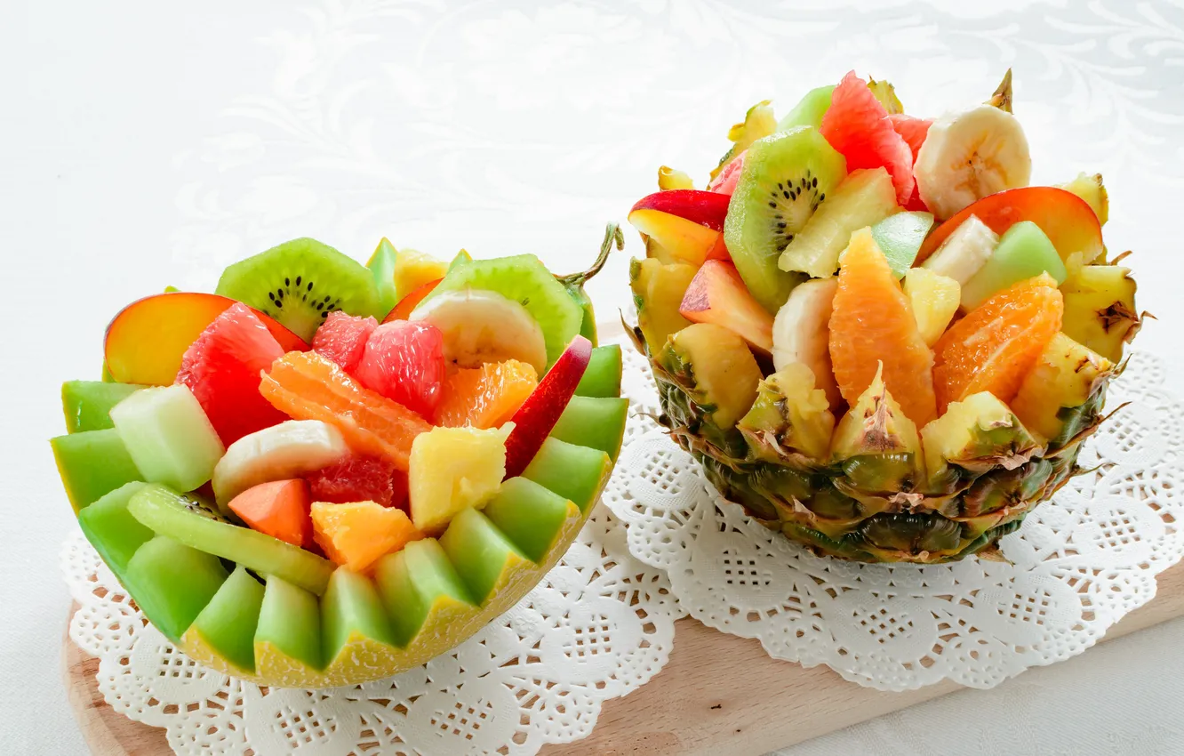 Photo wallpaper apples, kiwi, bananas, plug, melon, fruit salad