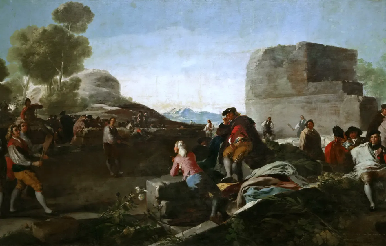 Photo wallpaper landscape, people, picture, genre, Francisco Goya, The game of Pelota