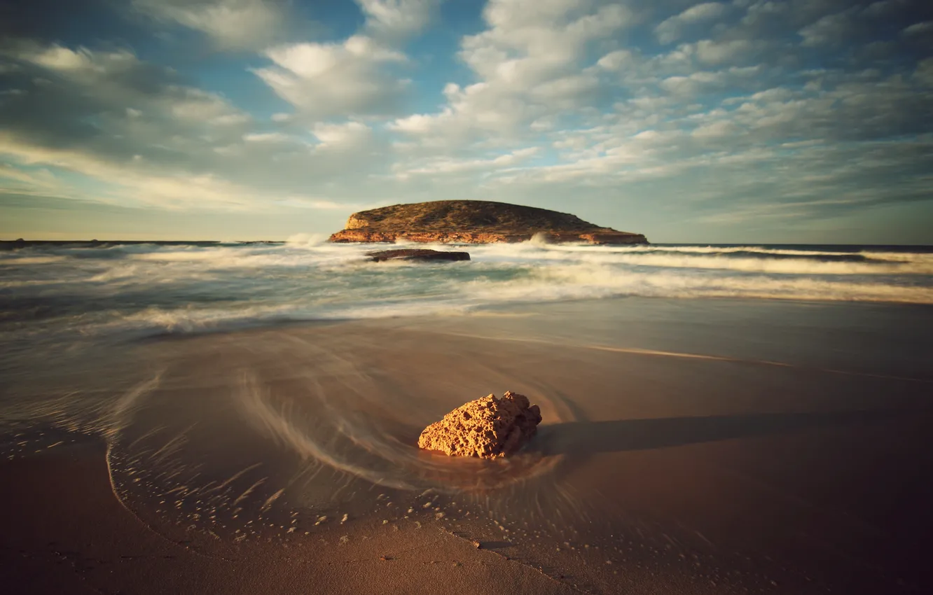 Photo wallpaper sand, the sky, water, landscape, shore, surf, Ibiza