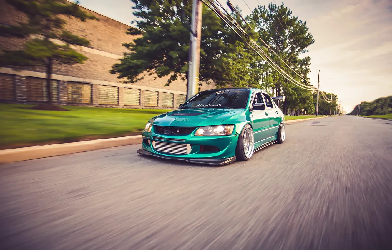 Photo wallpaper car, tuning, in motion, tuning, Mitsubishi, evo 8, mitsubishi lancer