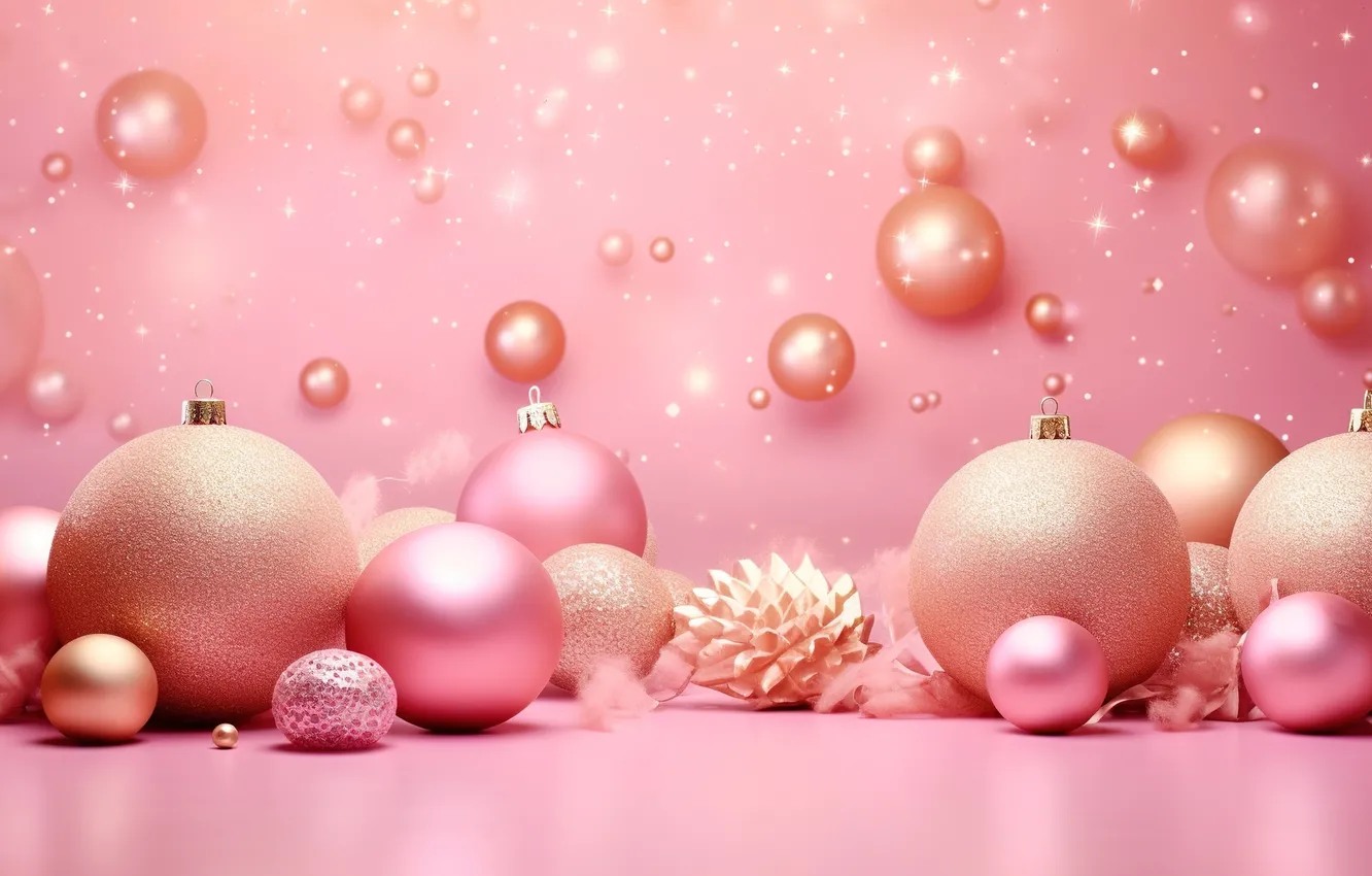 Photo wallpaper decoration, background, balls, new year, Christmas, golden, pink, Christmas