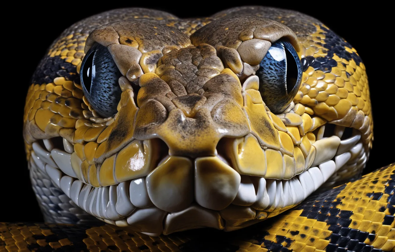 Photo wallpaper Look, Snake, Black background, Eyes, Face, Reptile, Animal, Front