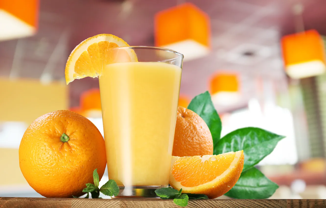 Photo wallpaper oranges, mint, orange juice