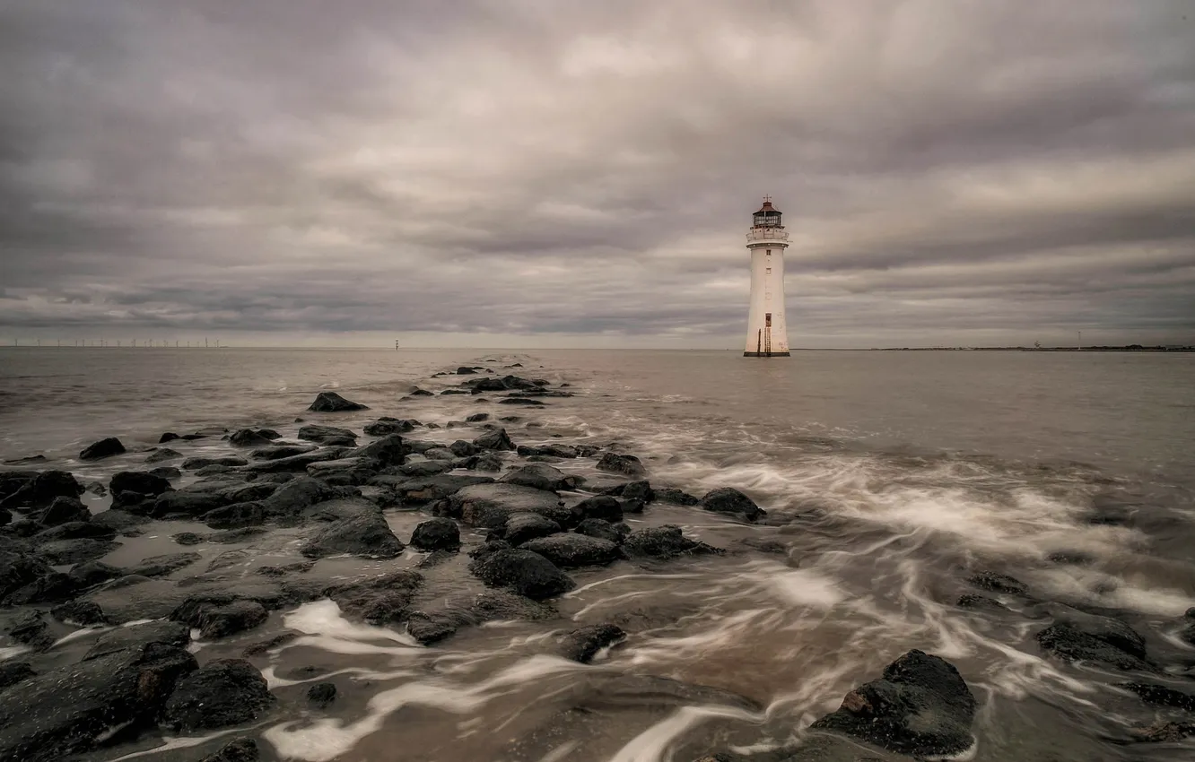 Photo wallpaper sea, clouds, lighthouse