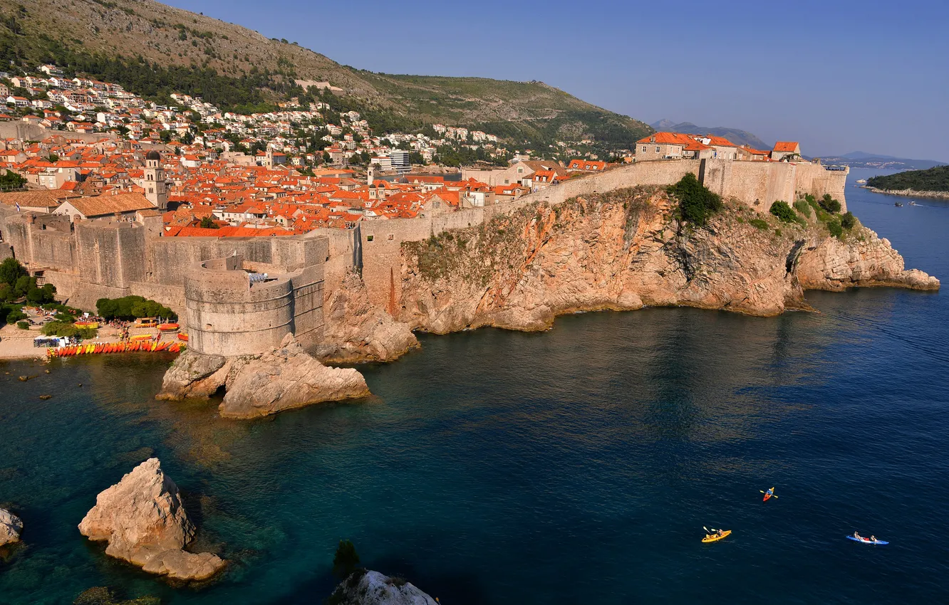 Photo wallpaper sea, rocks, home, Croatia, Dubrovnik