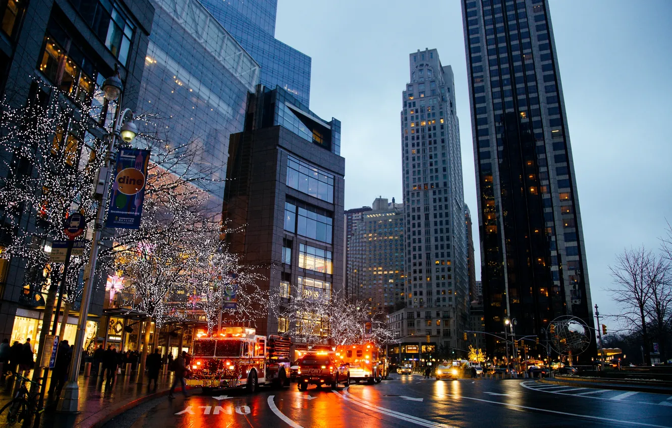 Photo wallpaper the sky, asphalt, city, the city, overcast, building, skyscrapers, the evening