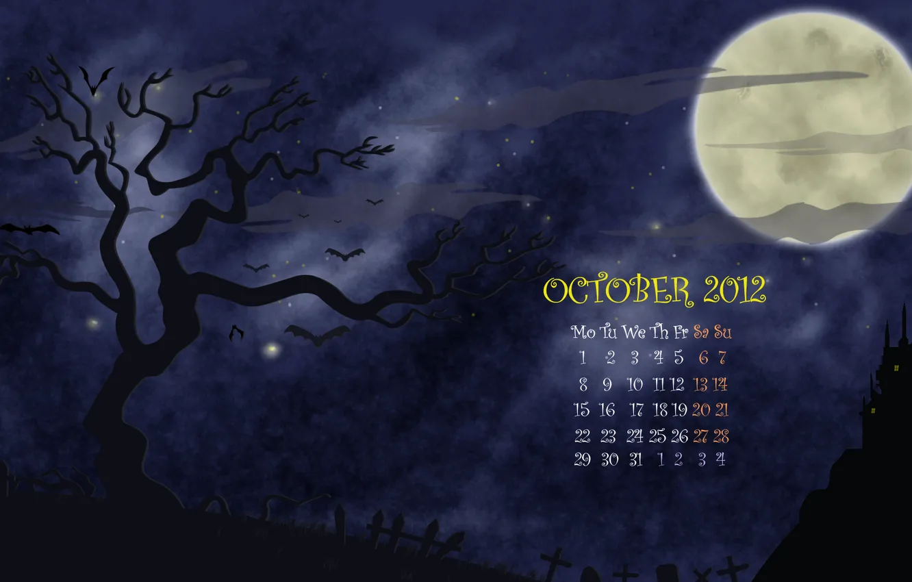 Photo wallpaper trees, night, the moon, figure, vector, a month, October, cemetery