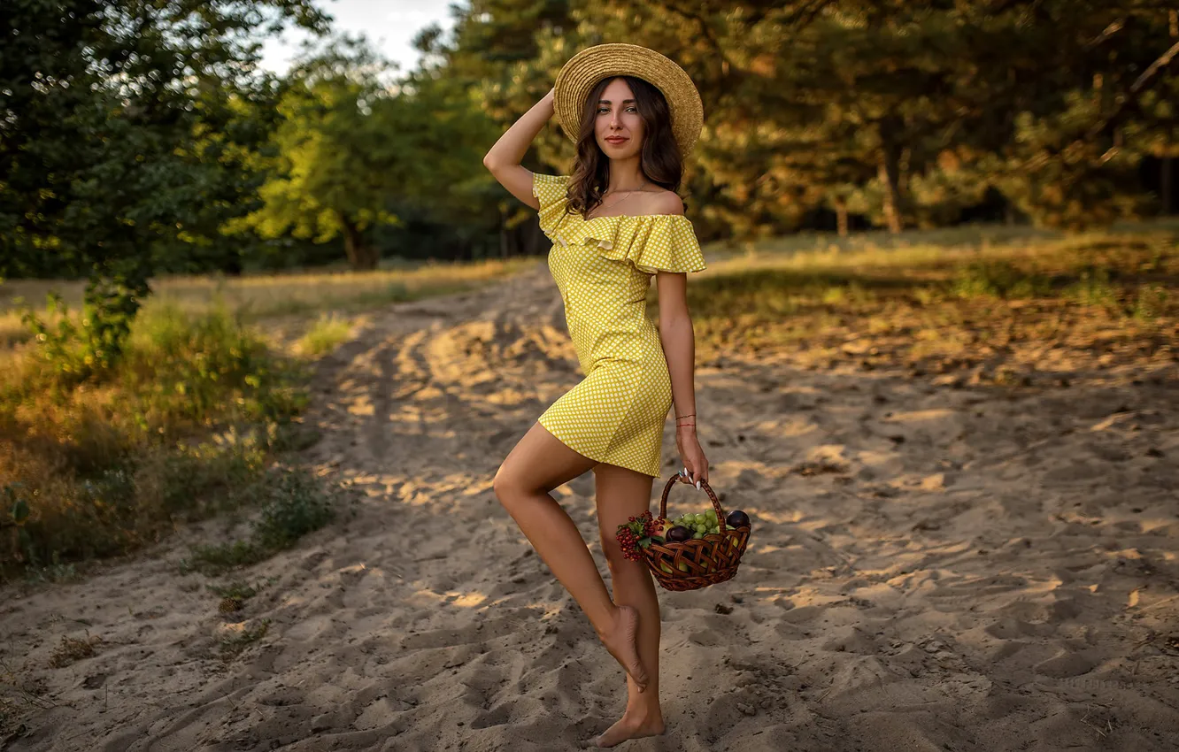 Photo wallpaper sand, trees, nature, pose, Park, model, portrait, hat