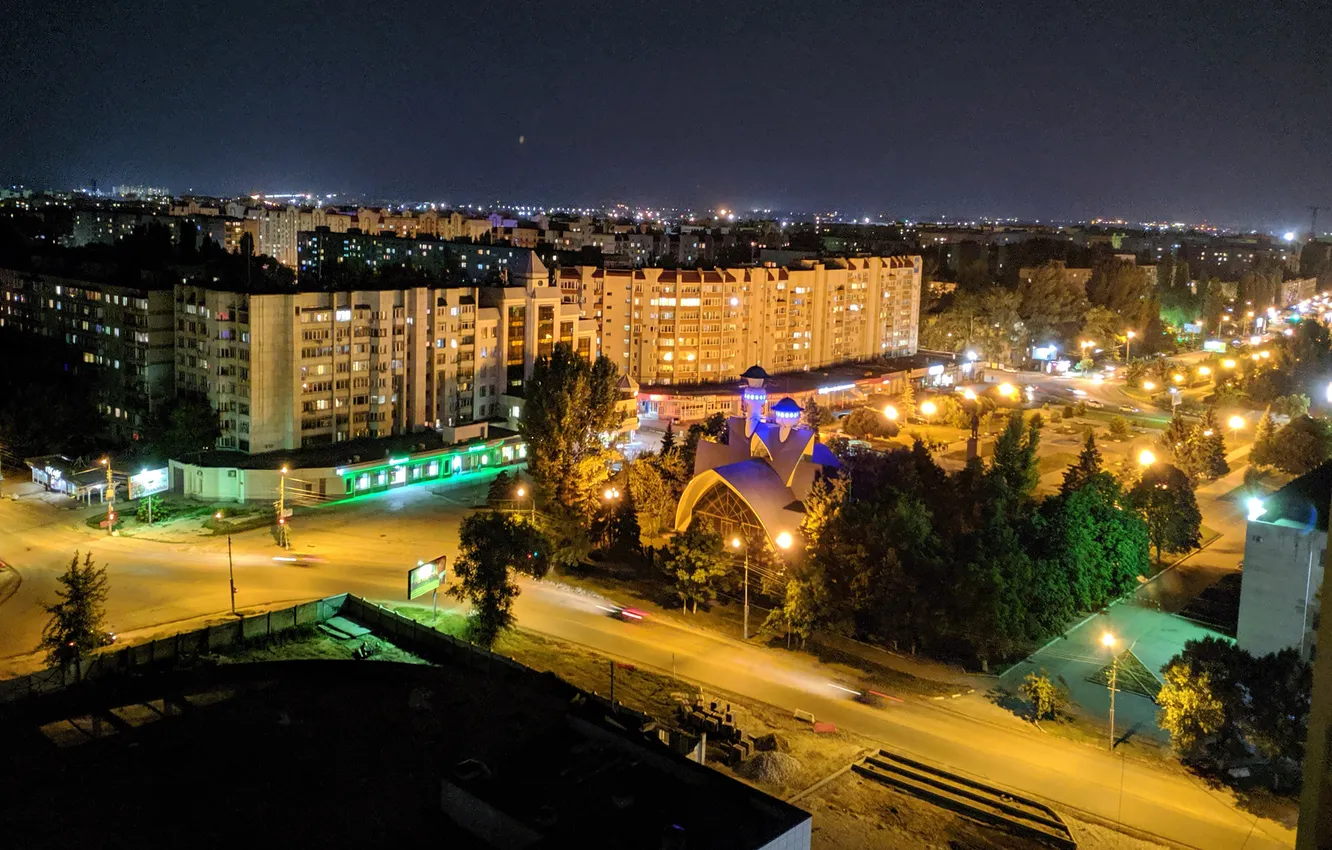 Photo wallpaper night, the city, lights, home, square, Engels