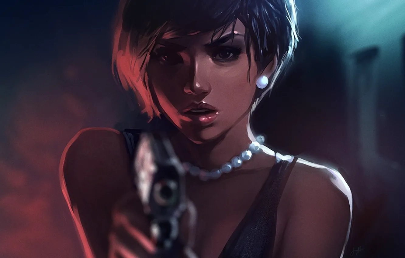 Photo wallpaper look, earrings, pistol, art, women, Jonathan Hamilton, Wrong Side of Heaven, tsuaii