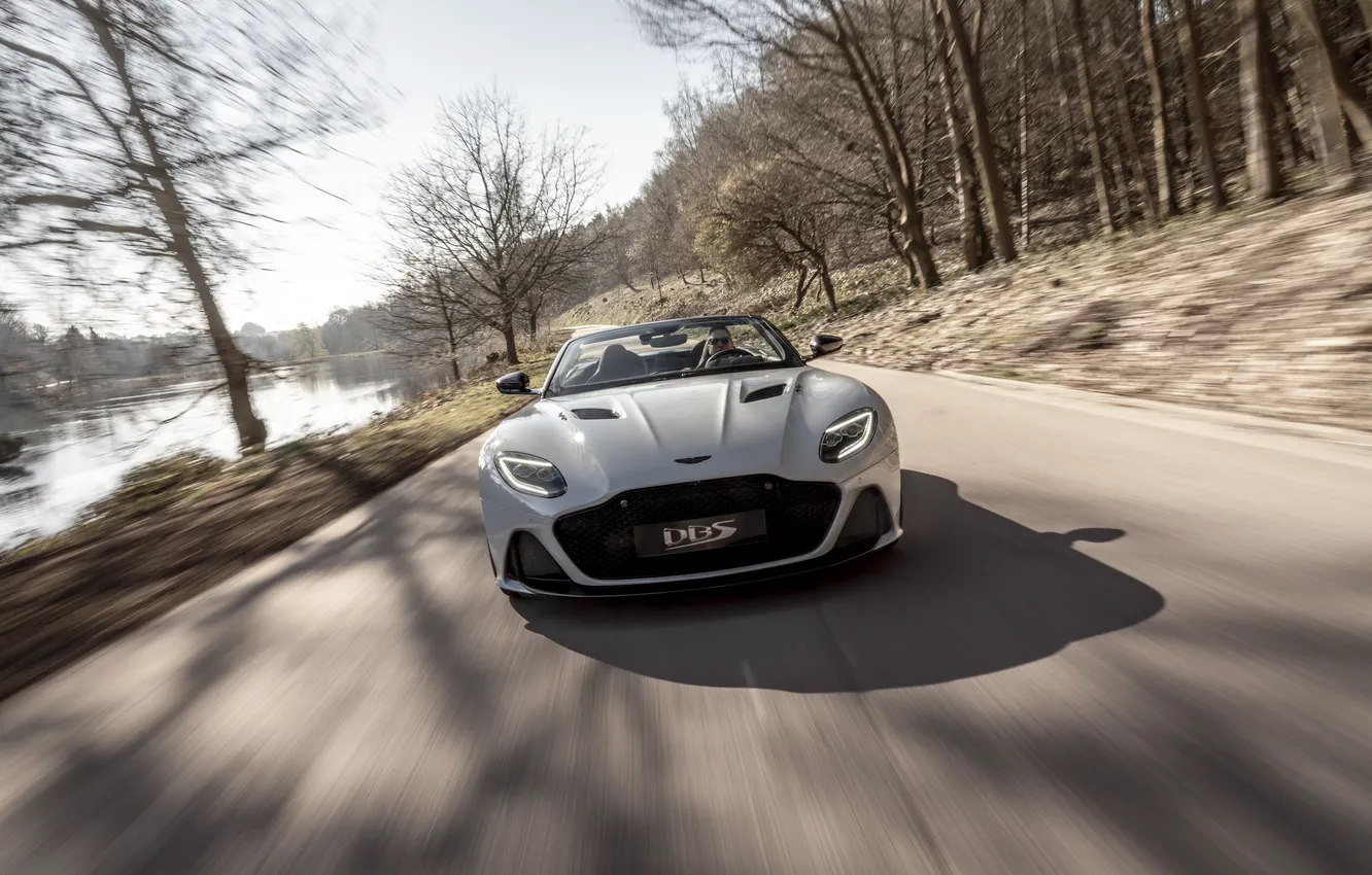 Photo wallpaper machine, light, trees, Aston Martin, DBS, Superleggera, Volante