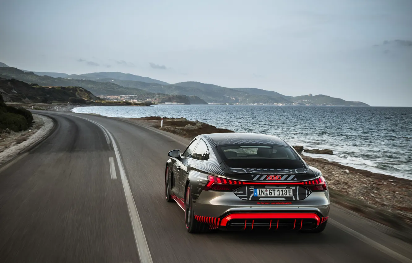 Photo wallpaper road, Audi, shore, coupe, back, 2020, RS e-Tron GT Prototype