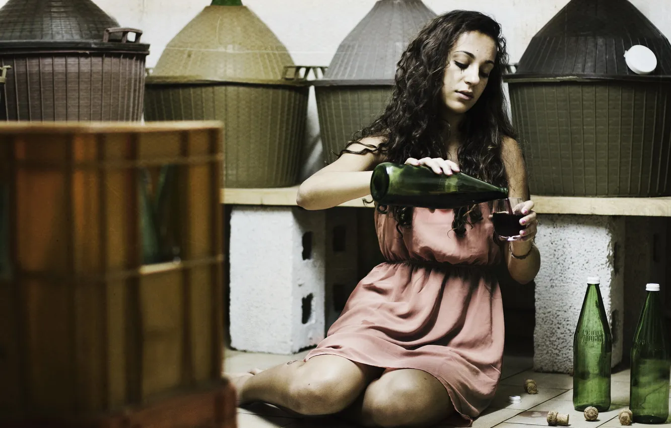 Photo wallpaper girl, wine, the situation