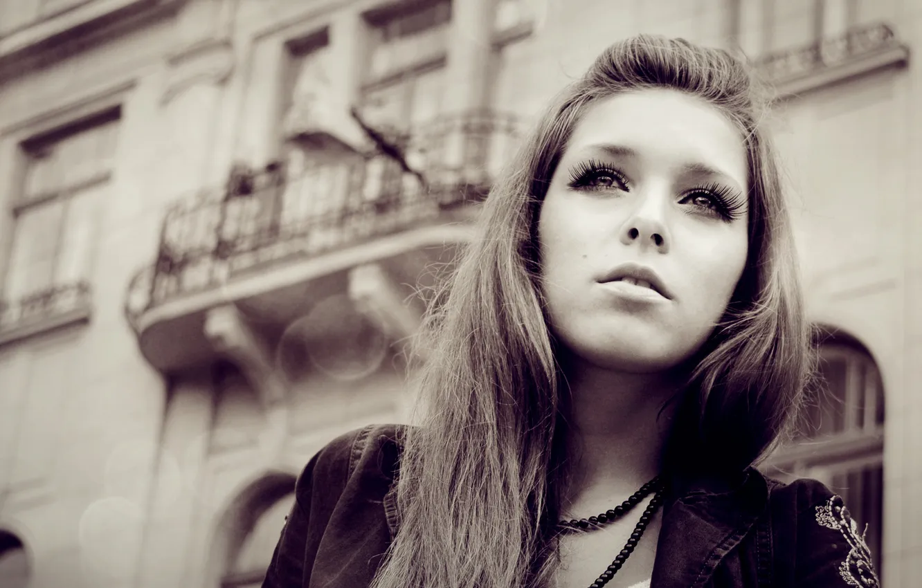 Photo wallpaper look, girl, black and white, pretty, waiting Prince