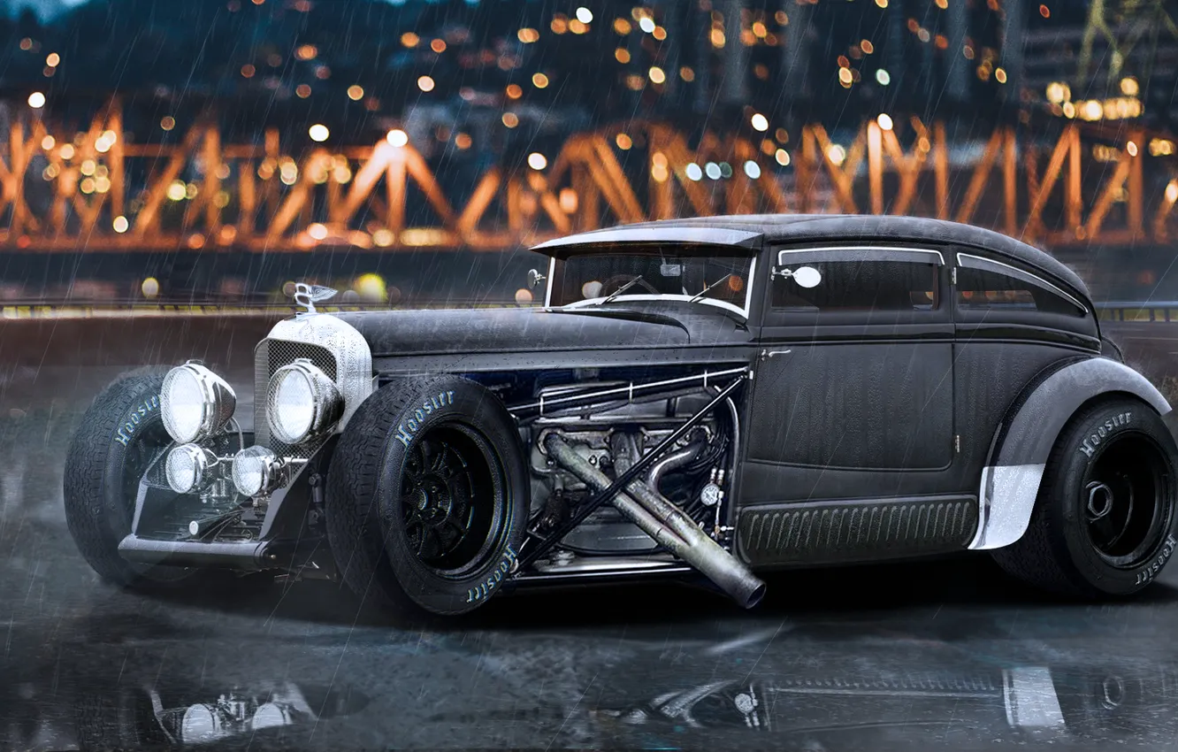 Photo wallpaper the rain, auto, bridge, the city, lights, engine, lights, Bentley