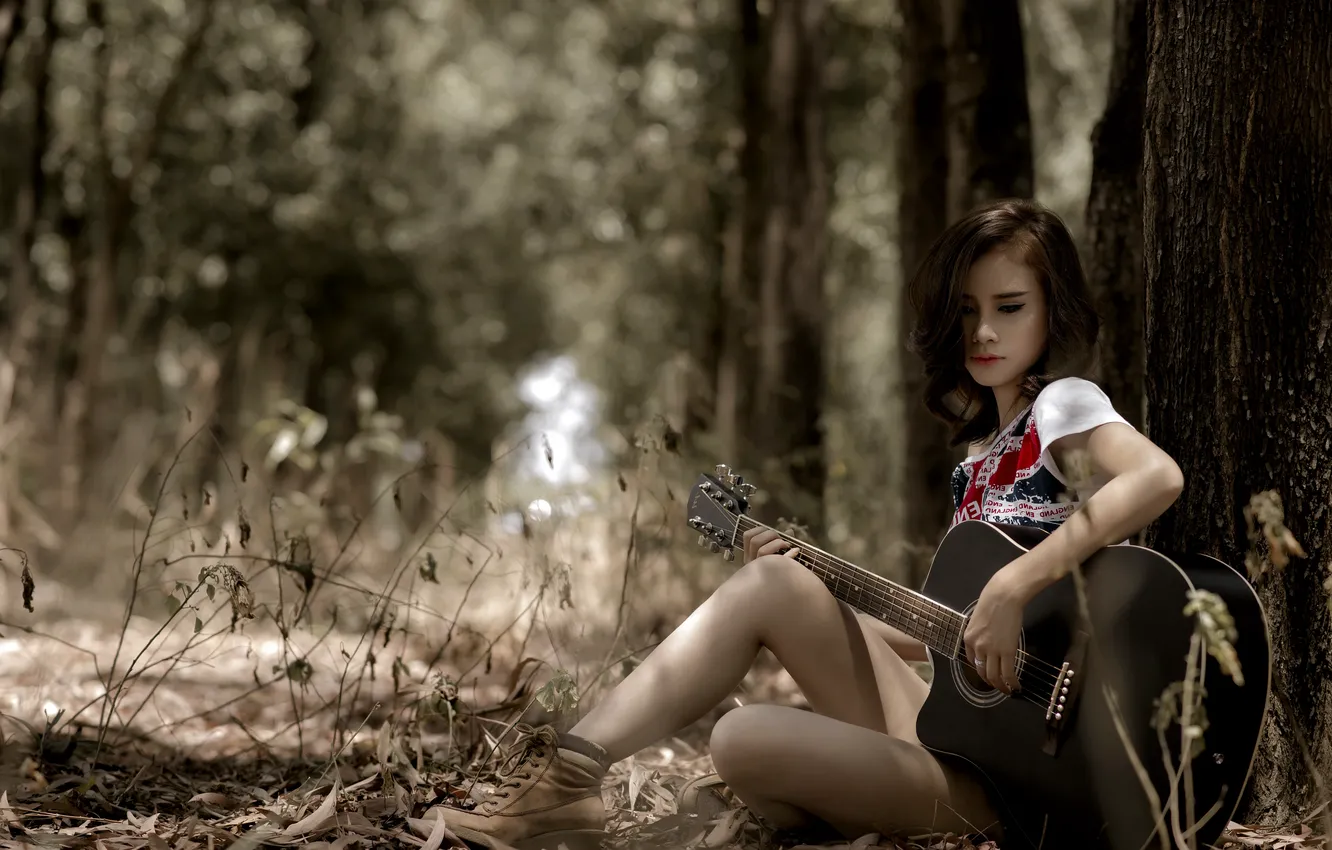Photo wallpaper girl, music, guitar