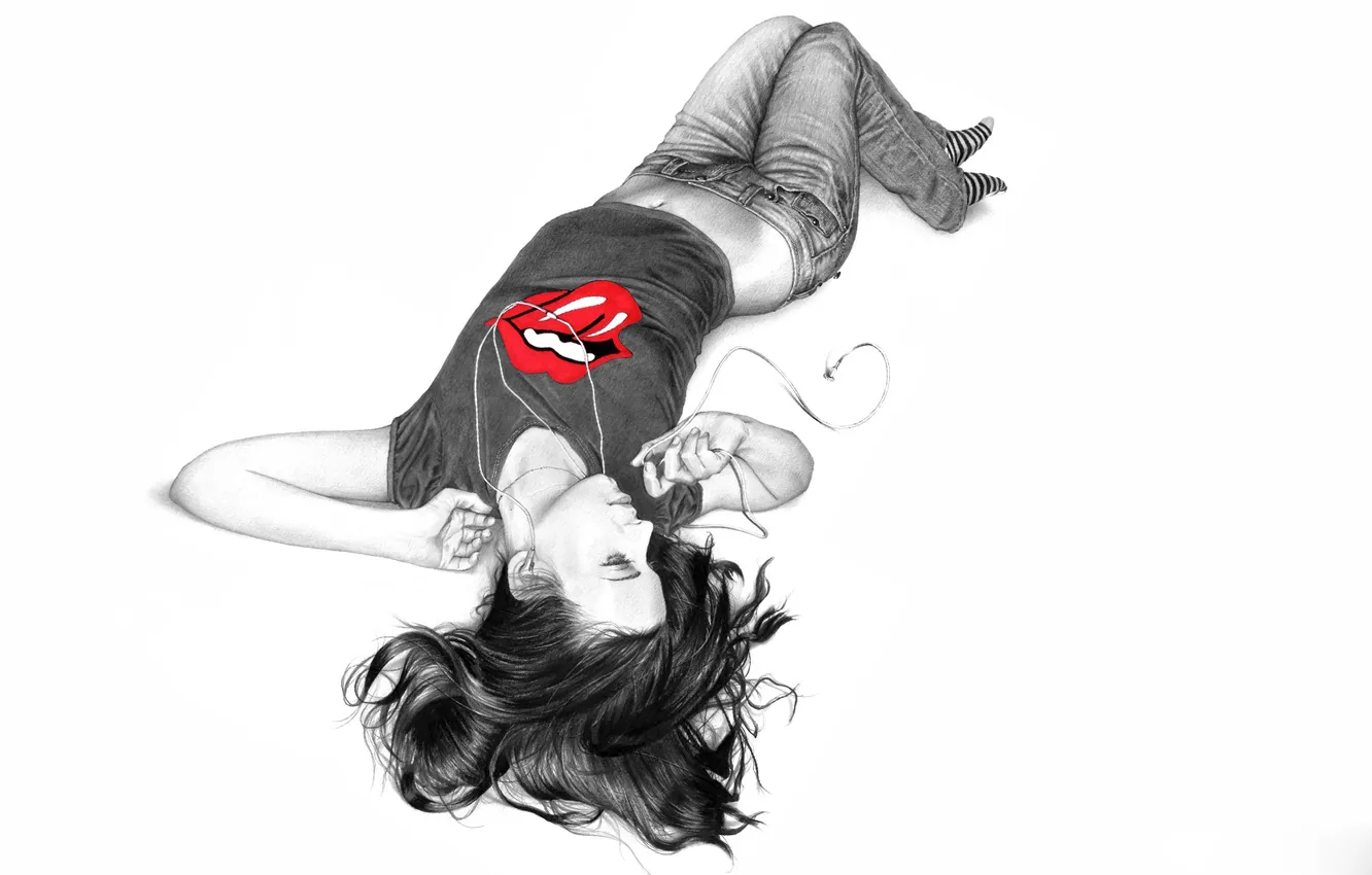 Photo wallpaper girl, grey, headphones