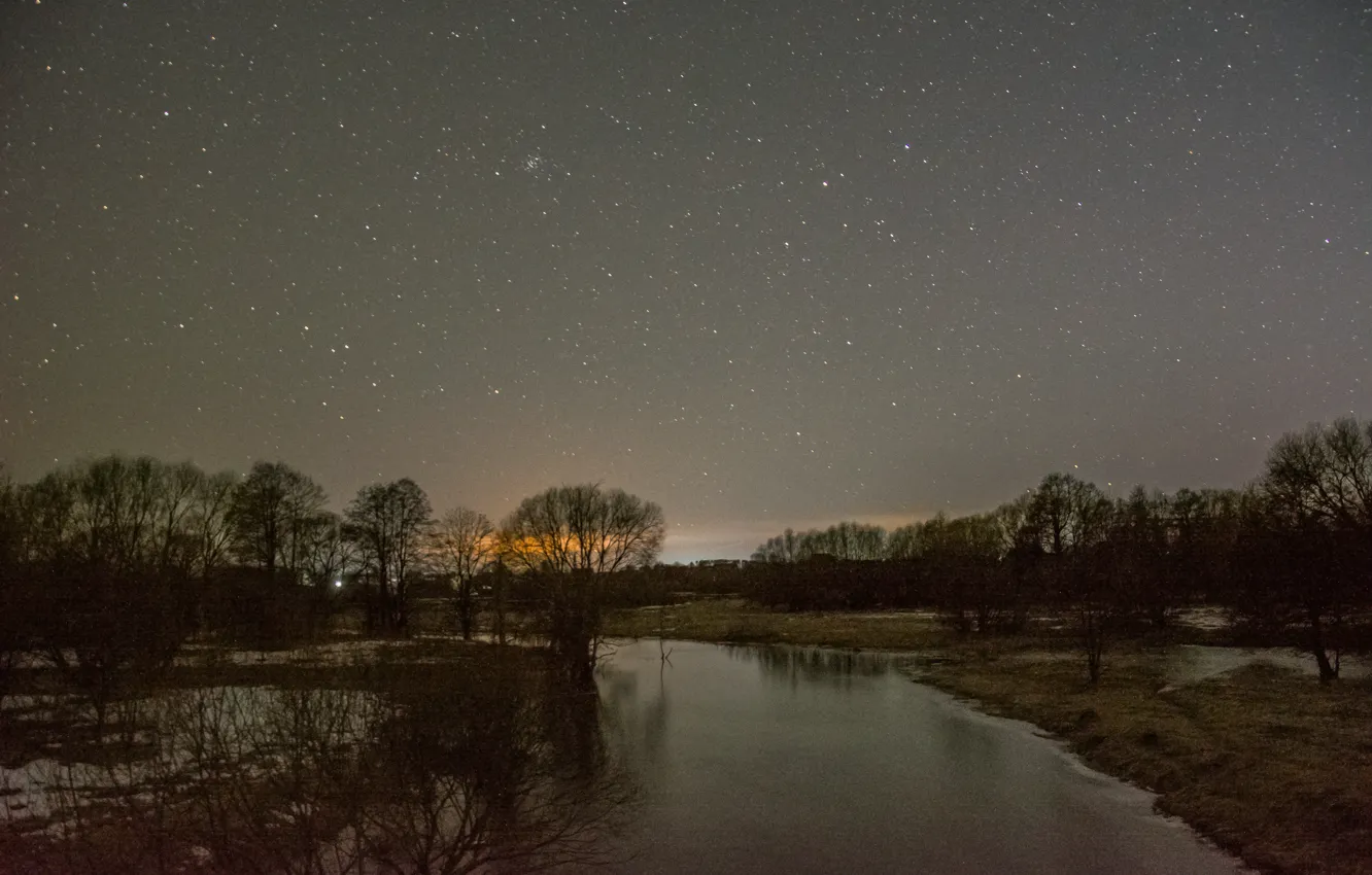 Photo wallpaper the sky, stars, night, river