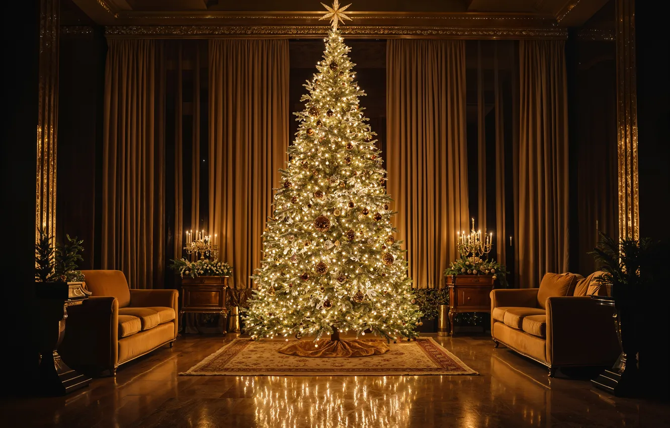 Photo wallpaper decoration, room, gift, tree, new year, interior, Christmas, Christmas