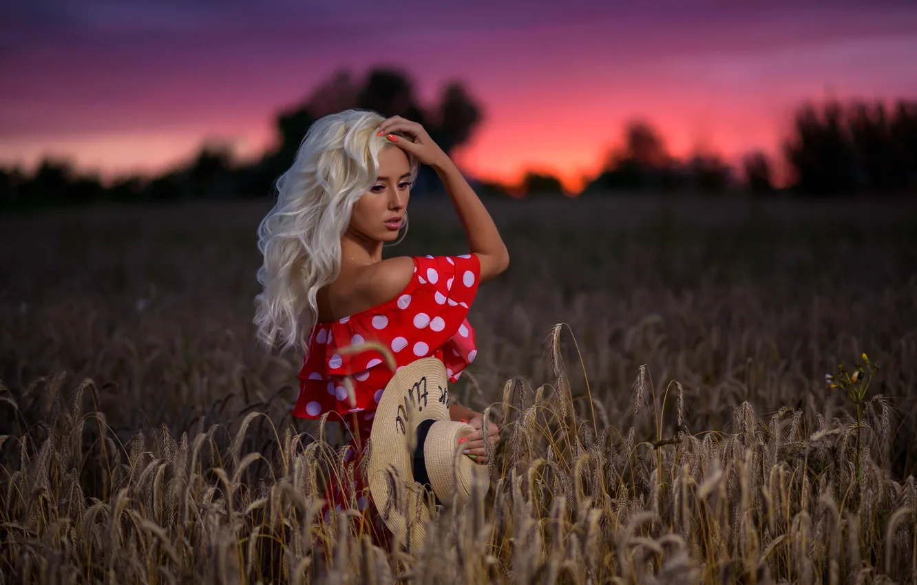 Photo wallpaper field, the evening, hat, dress, spikelets, Margo, Dmitry Medved