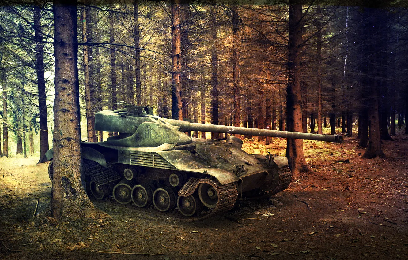 Photo wallpaper forest, France, tank, pine, tanks, France, WoT, World of Tanks