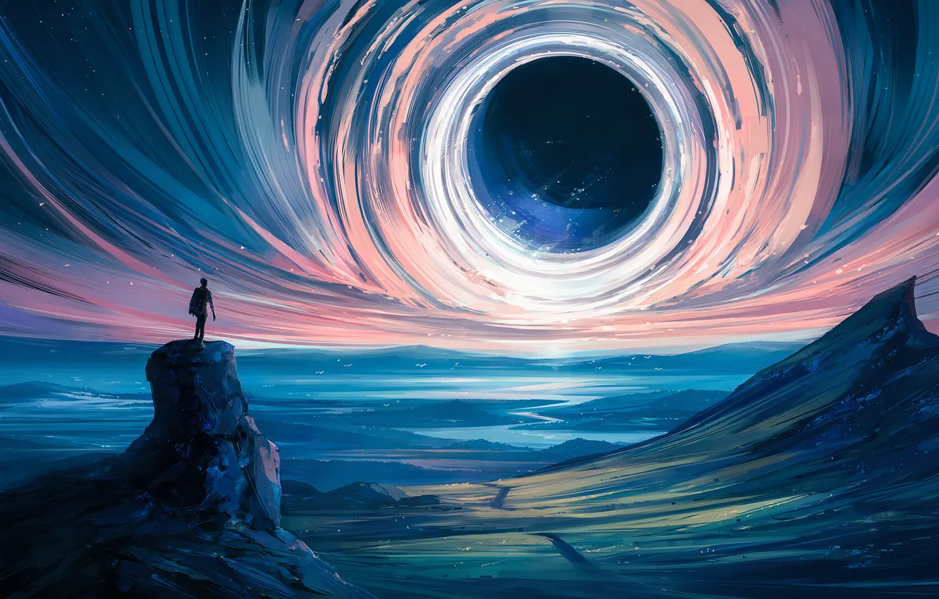 Photo wallpaper portal, fantasy, science fiction, mountain, rocks, man, sci-fi, digital art