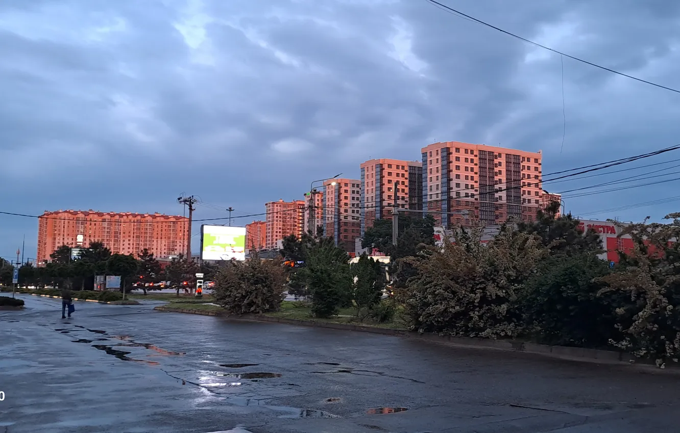 Photo wallpaper clouds, rain, the evening, puddle, Anapa
