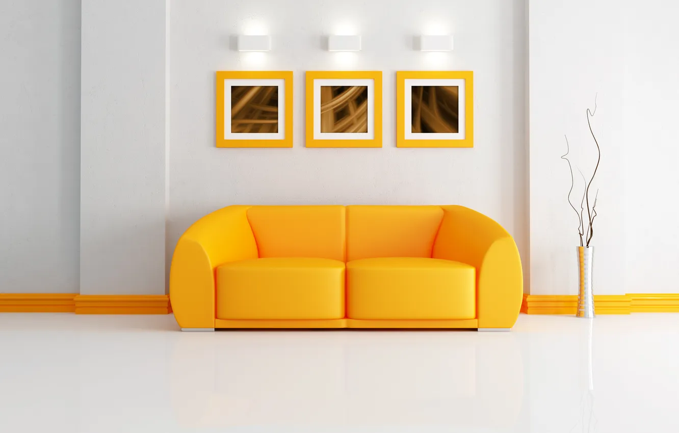 Photo wallpaper sofa, lamp, pictures, vase