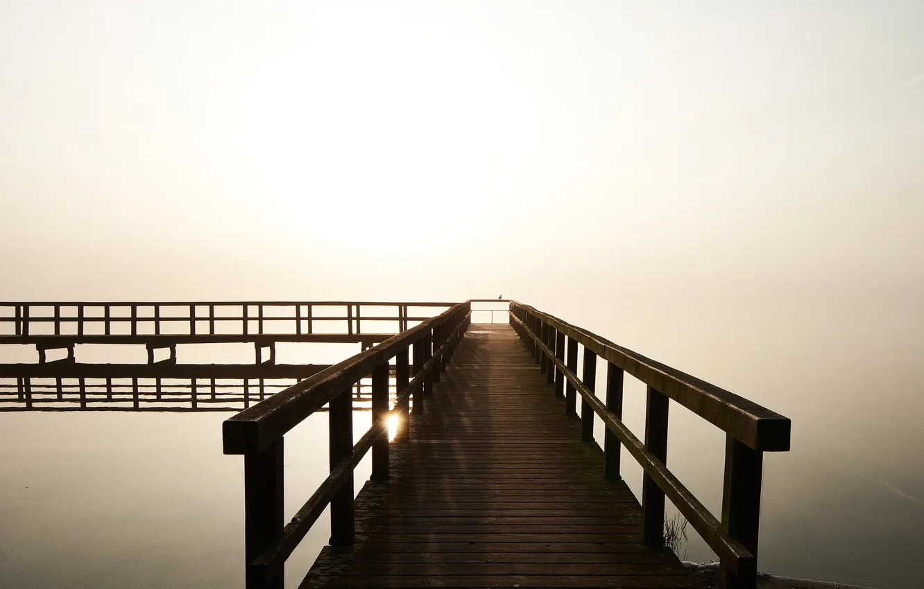 Photo wallpaper landscape, fog, lake, morning