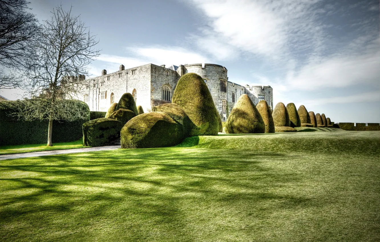 Photo wallpaper grass, trees, design, castle, UK, the bushes, Wales, Chirk Castle