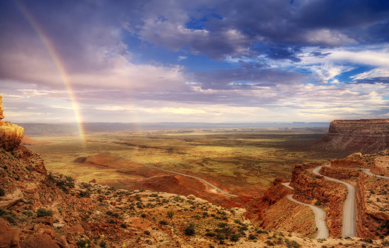 Photo wallpaper clouds, rainbow, Utah, valley of the gods, route 163