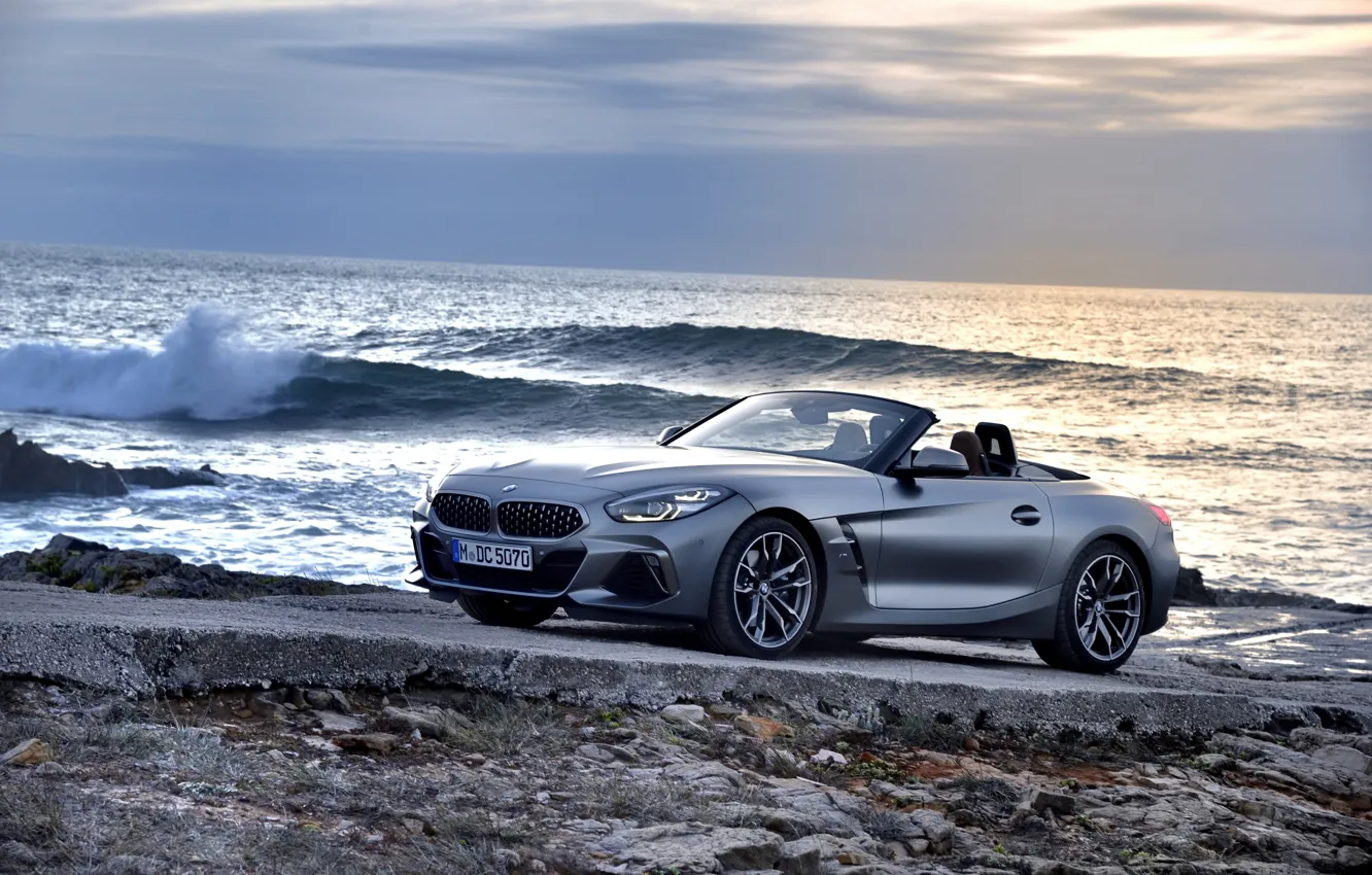 Photo wallpaper wave, grey, shore, BMW, Roadster, BMW Z4, M40i, Z4