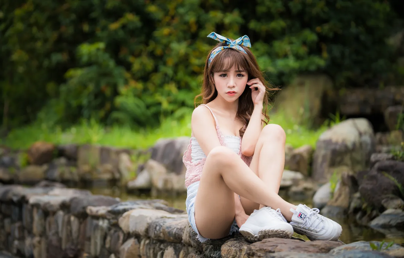 Photo wallpaper girl, legs, Asian, sitting