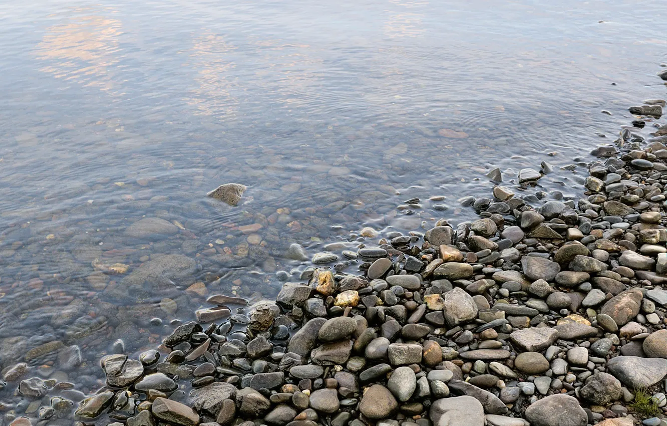 Photo wallpaper water, pebbles, stones, shore
