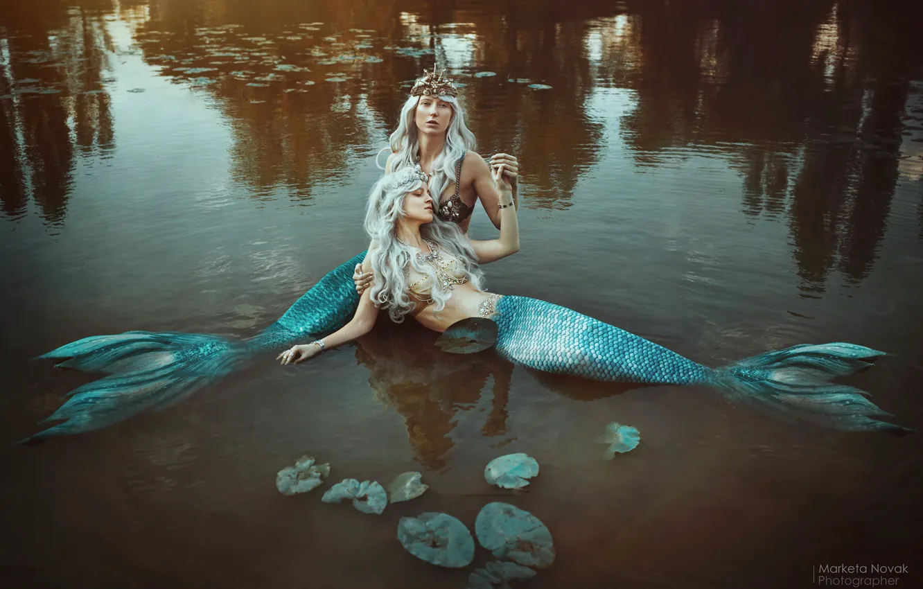 Photo wallpaper girls, mermaid, pond, Marketa Novak