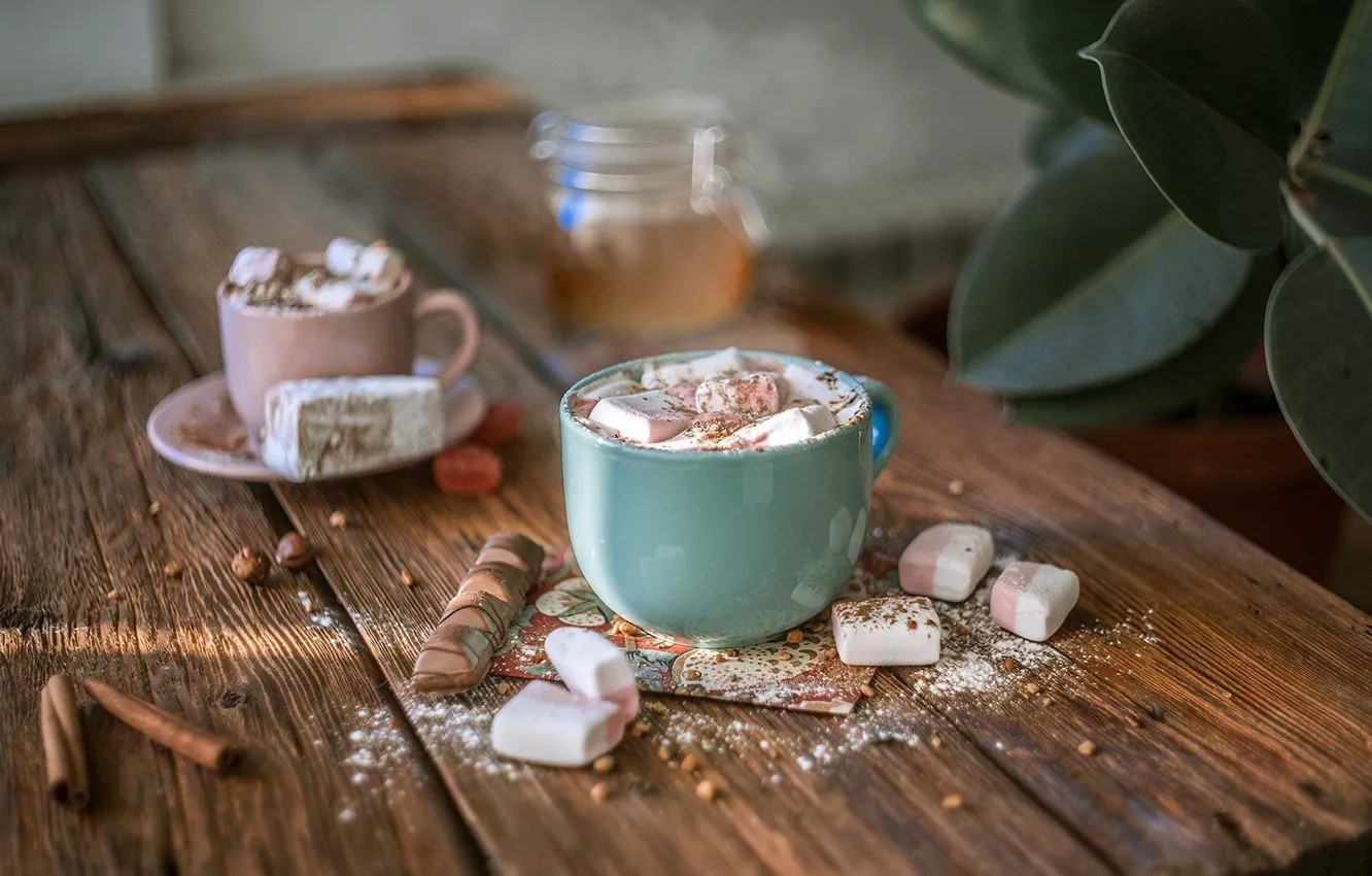 Photo wallpaper coffee, chocolate, drink, cinnamon, marshmallows