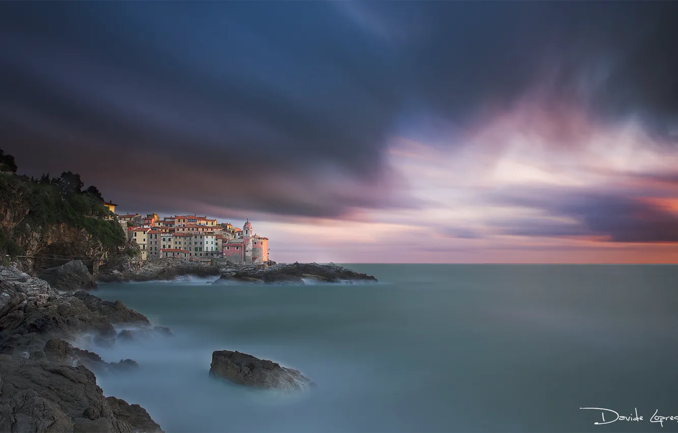 Photo wallpaper sea, the sky, landscape, sunset, shore, Italy