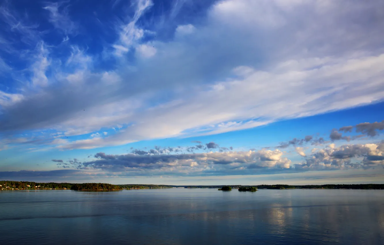 Photo wallpaper the sky, clouds, lake, shore