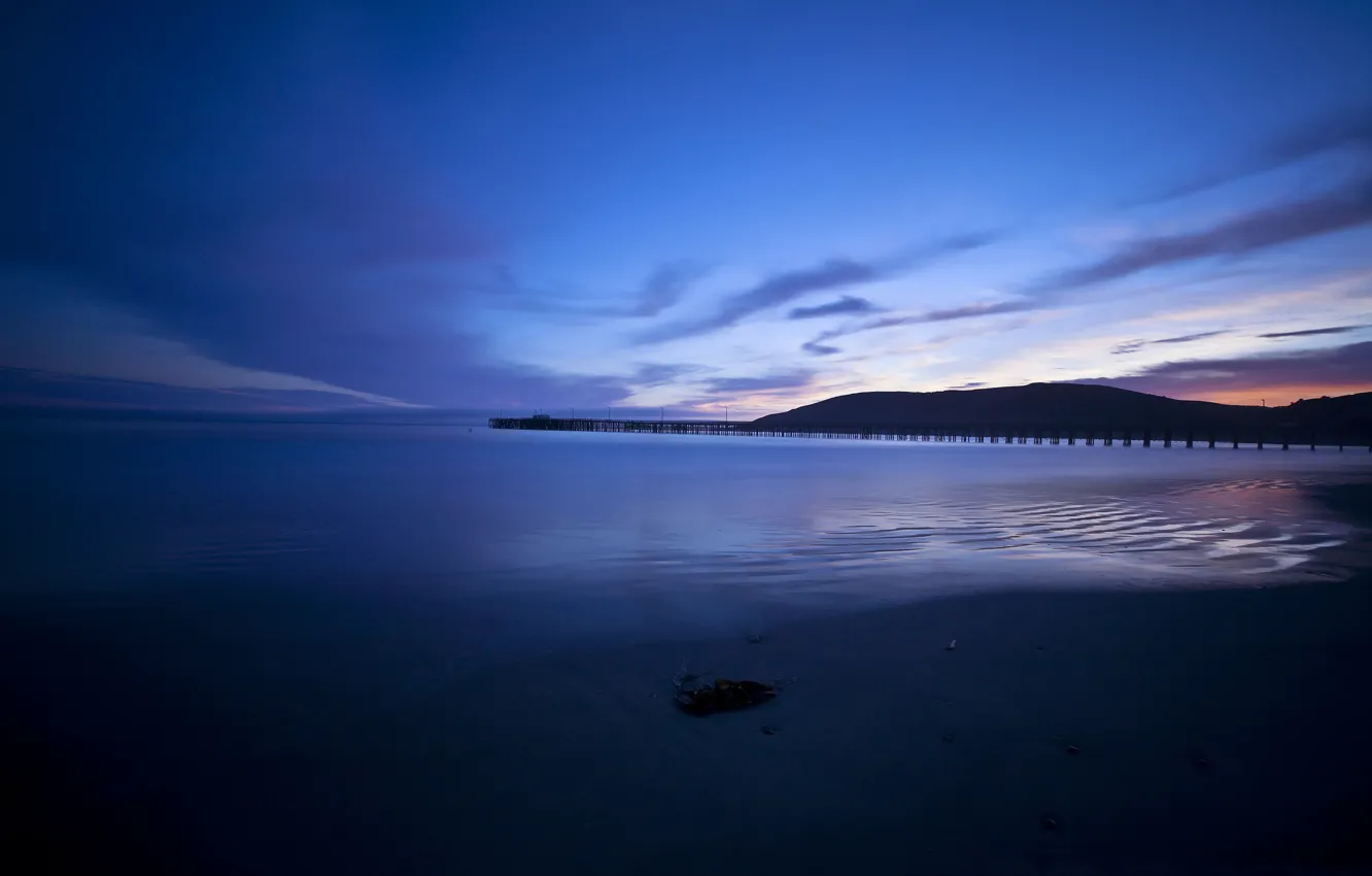 Photo wallpaper sea, beach, sunset, the evening, pierce