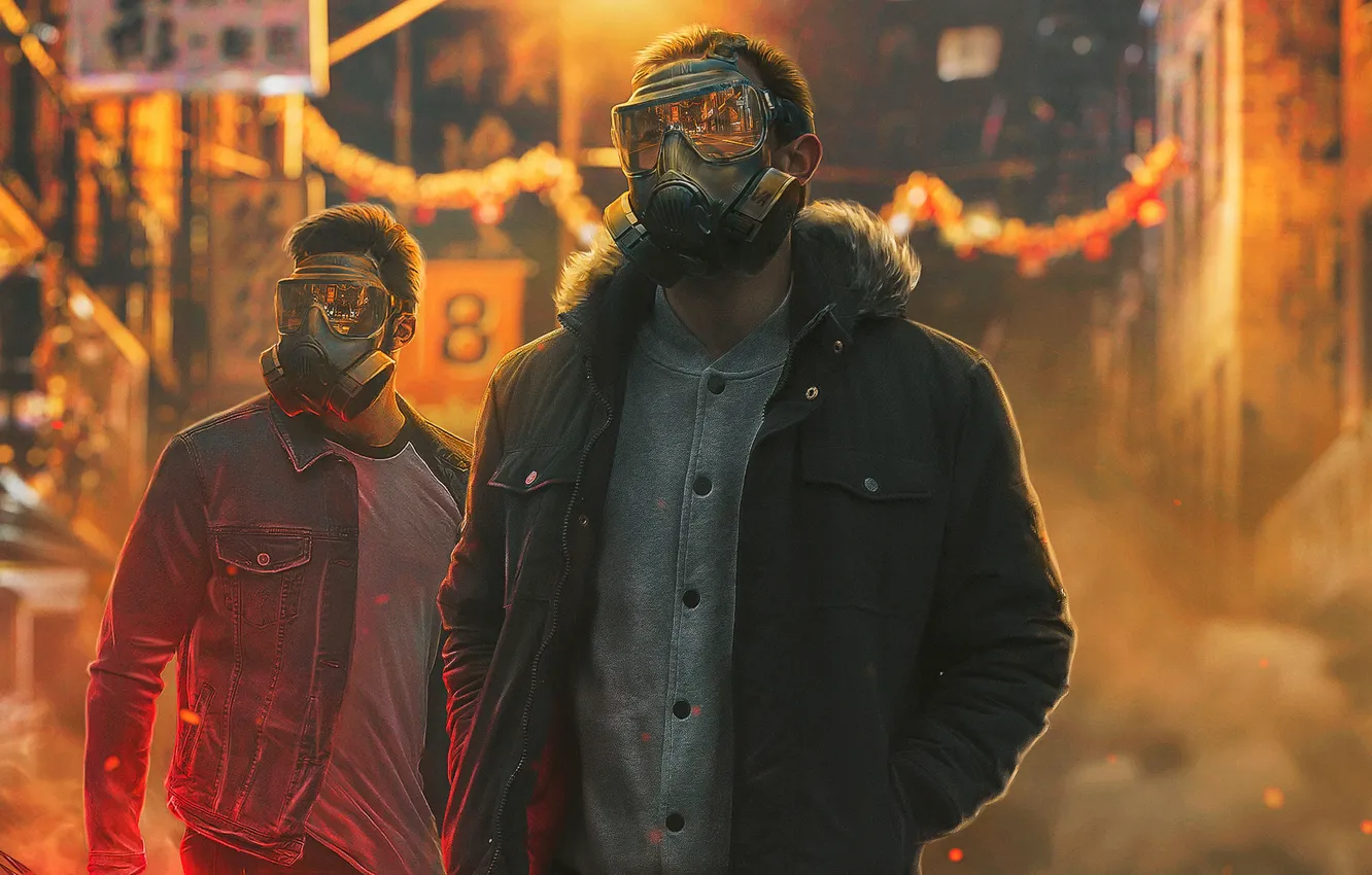 Photo wallpaper art, gas mask, guy, art, night watch, 2019, Vitaliy Art, by Vitaliy Art